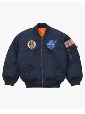 Alpha Industries Navy Bomber Jacket with NASA Patch-size Boys Youth Large 14/16